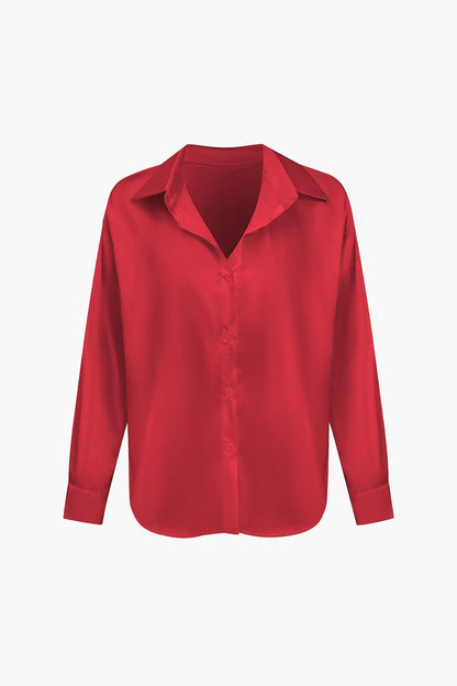 Elegante Bluse Langarm Seiden-Satin Damenbluse
