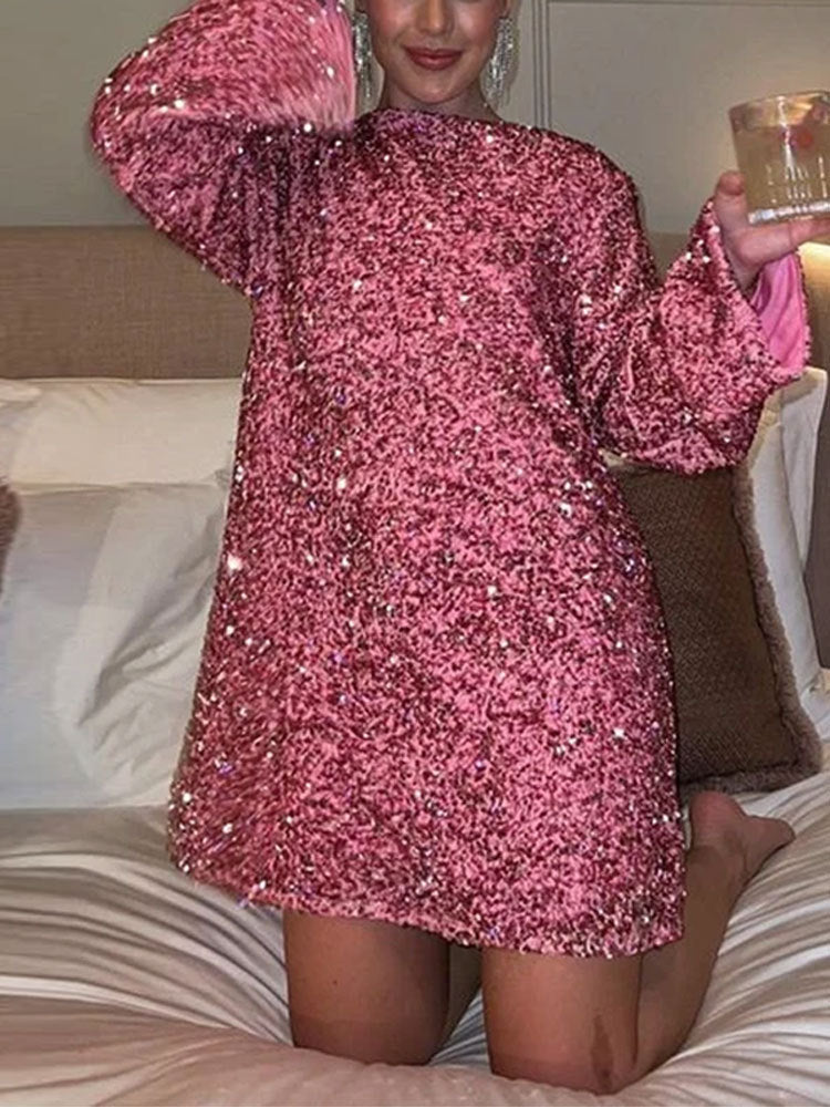 Kleid von Barbara: Pailletten, Schleife am Rücken, Rundhals