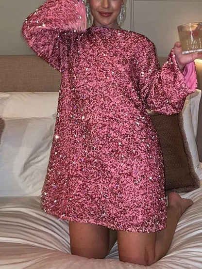 Kleid von Barbara: Pailletten, Schleife am Rücken, Rundhals