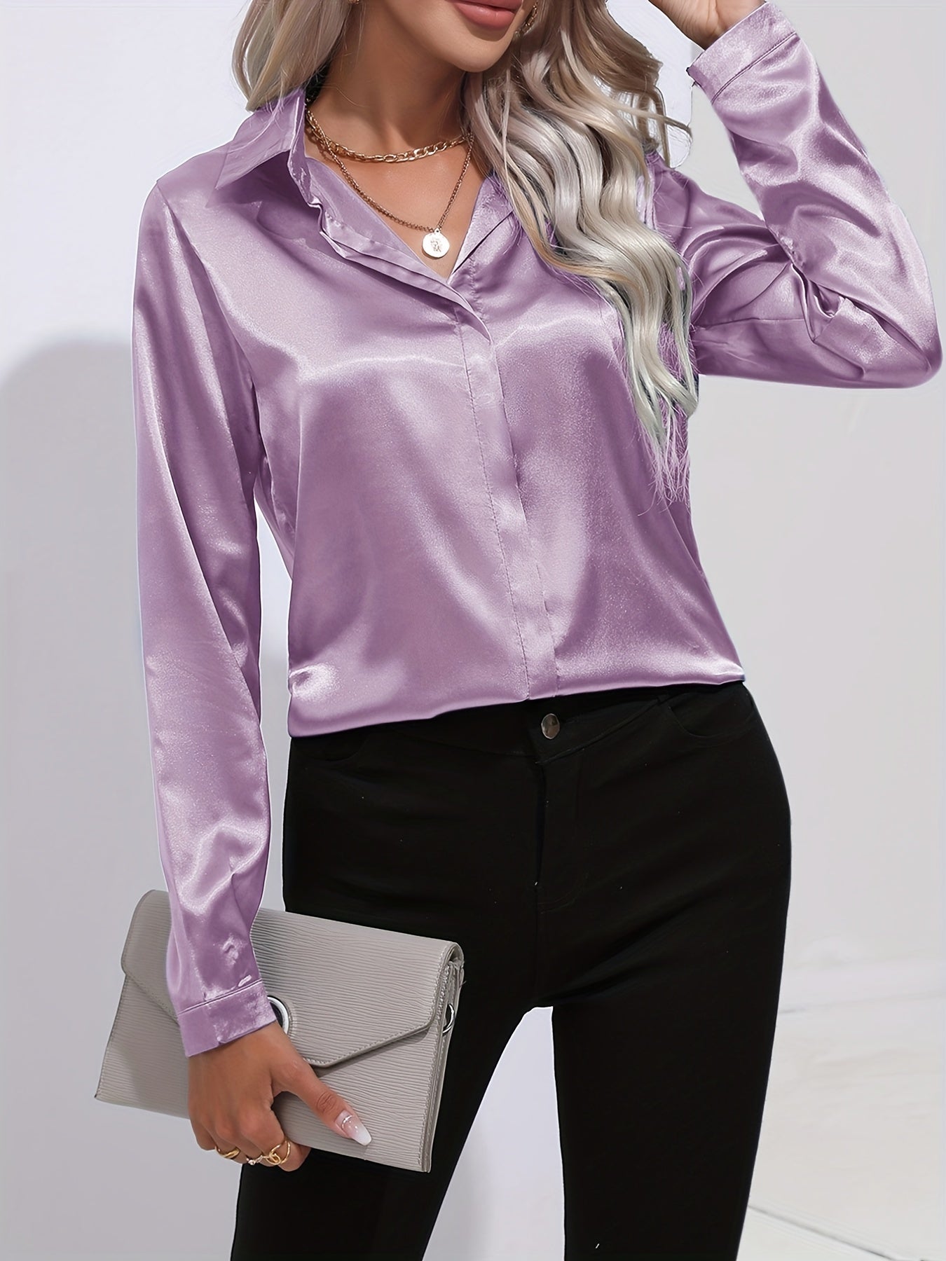 Damenhemd Satin Elegantes Langarm Oberteil