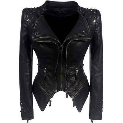 Lederjacke Damen Nieten Ledermantel Schwarz