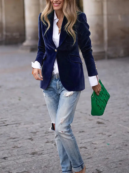 Damen Blazer Klassisch Ein-Knopf Verschluss Modern