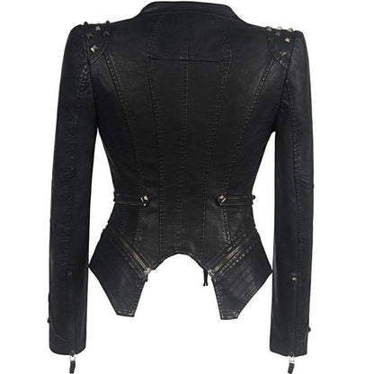 Lederjacke Damen Nieten Ledermantel Schwarz