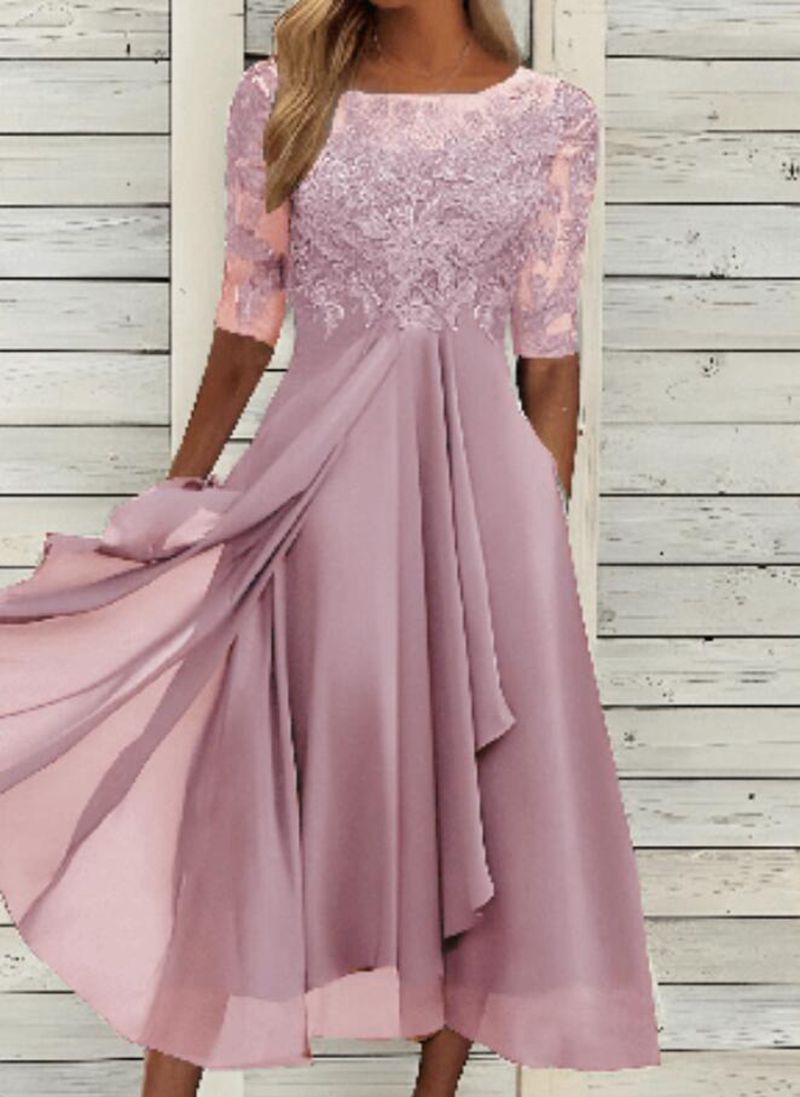 Damenkleid aus Chiffon mit Stickerei, Spitze und Aussparungen von BerlinGlamour