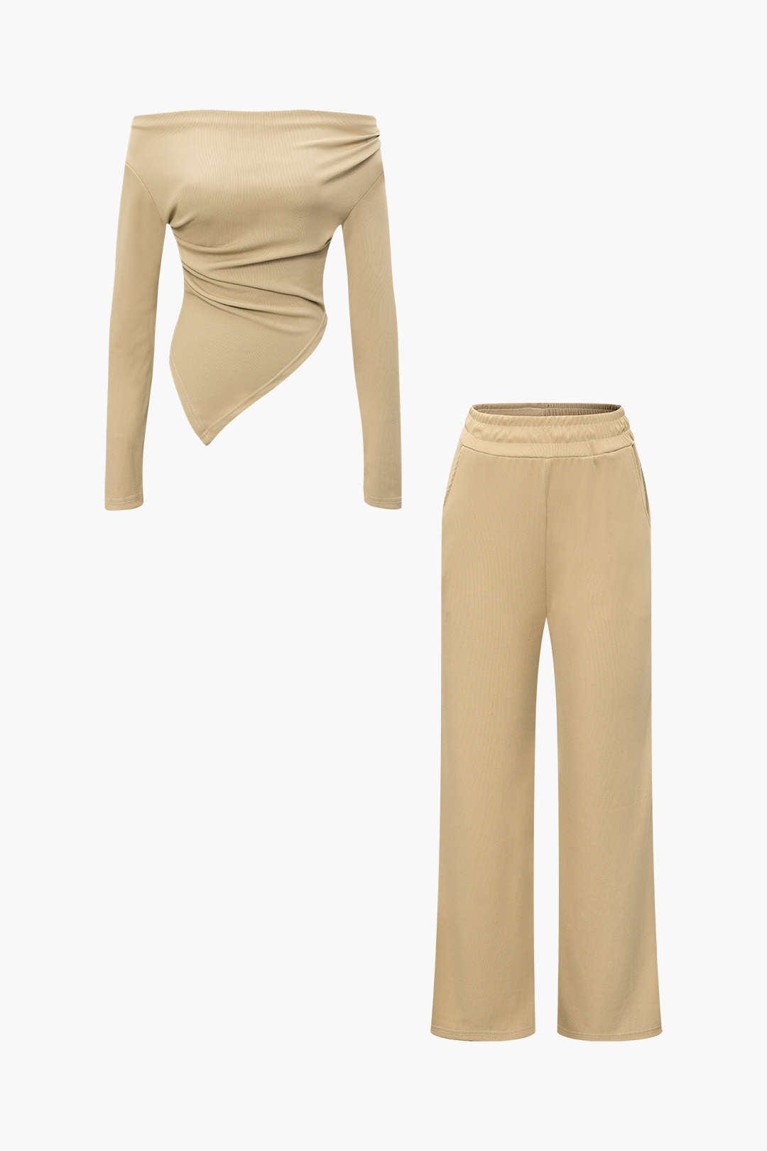 Elegantes Damen Zweiteiler Set Asymmetrisch mit Weiten Hosen - BerlinGlamour