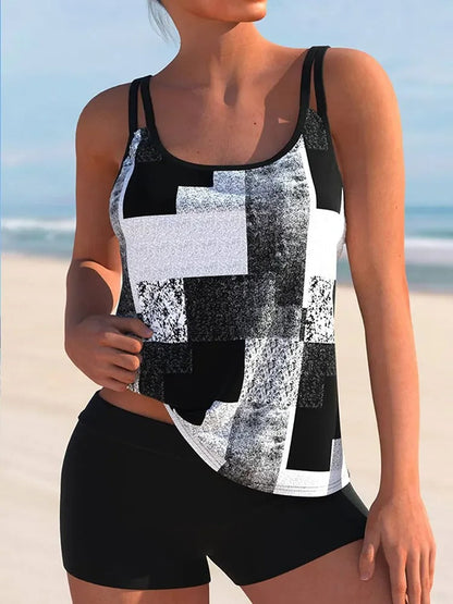 Tankini Bikini Doppelträger Geometrisch Damen