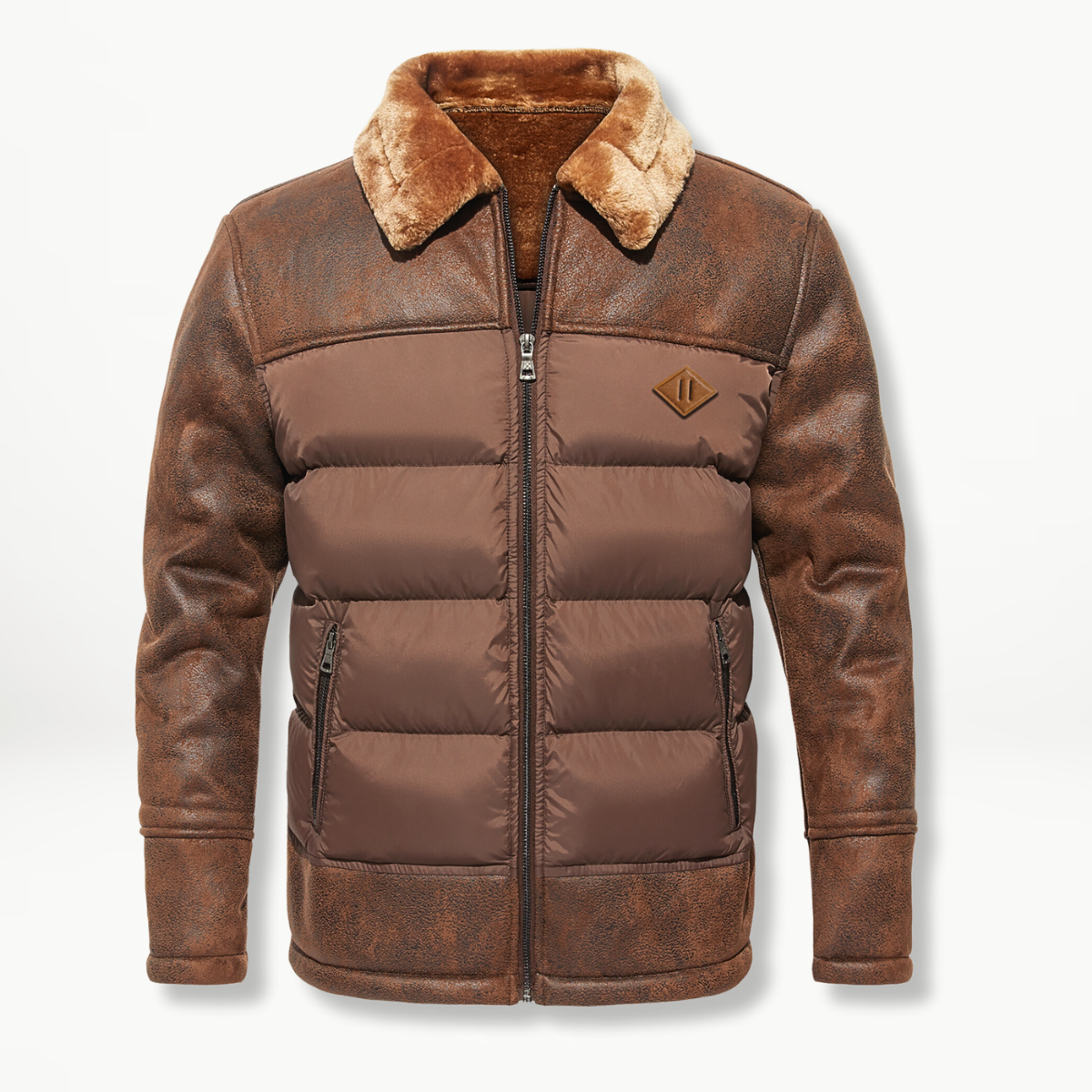 Herren Winterjacke Kunstleder Fellkragen Warm
