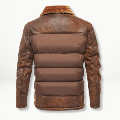 Herren Winterjacke Kunstleder Fellkragen Warm