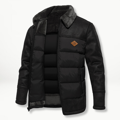 Herren Winterjacke Kunstleder Fellkragen Warm