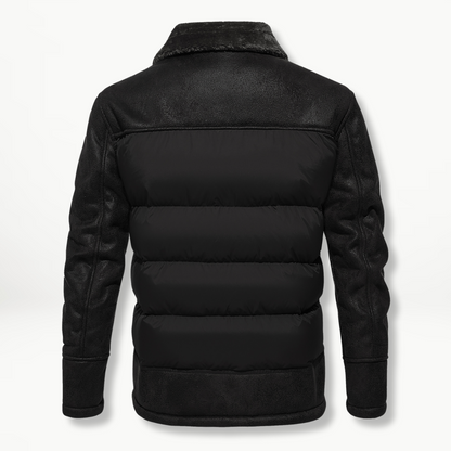 Herren Winterjacke Kunstleder Fellkragen Warm