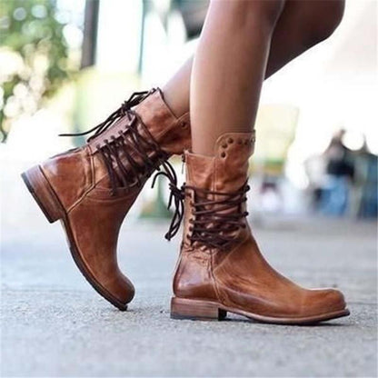 Damen Lederstiefel Braun Schnürsenkel Stiefel Schuhe - BerlinGlamour