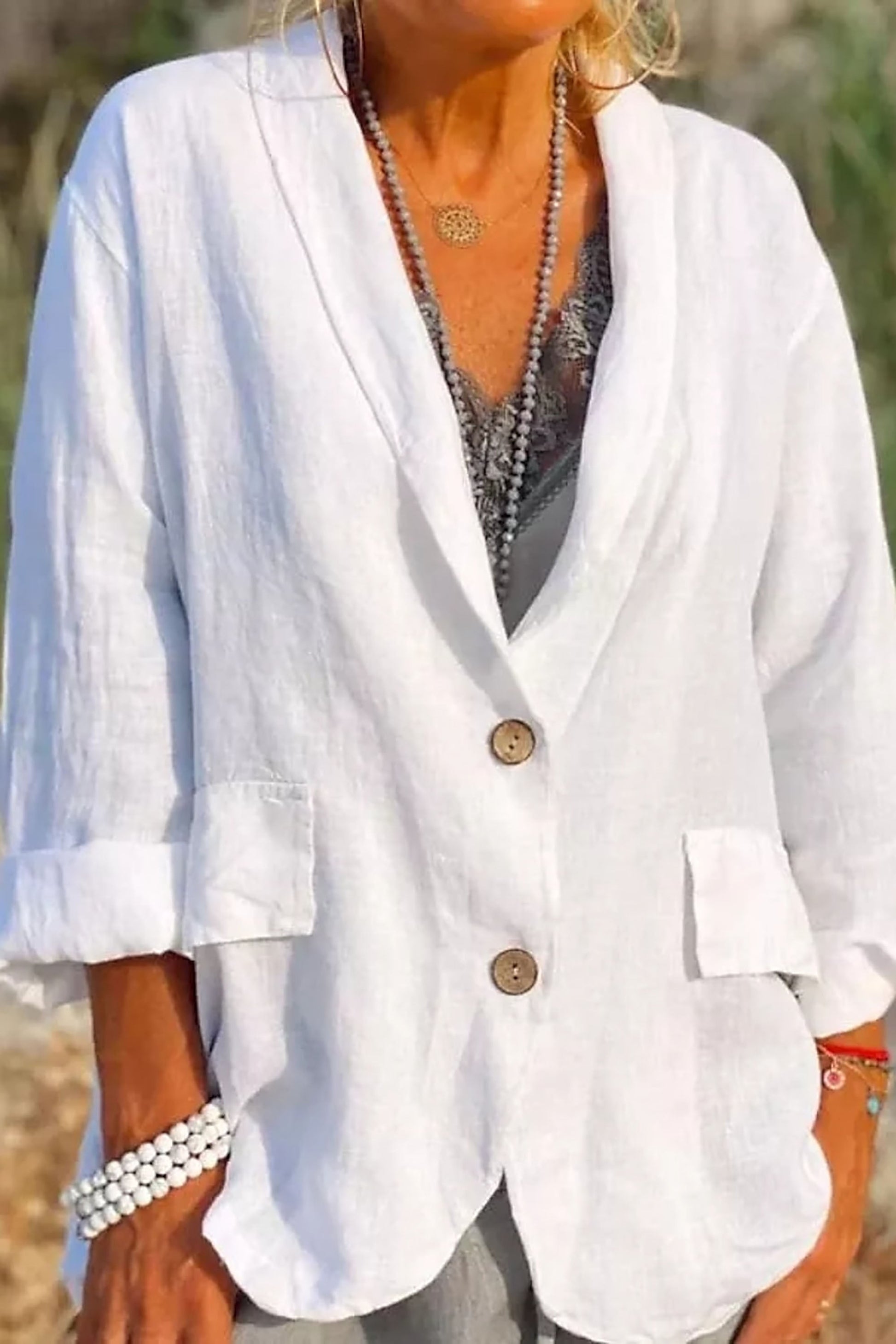 Leinenjacke Damen Leicht Sommer Knopfverschluss Modern - BerlinGlamour