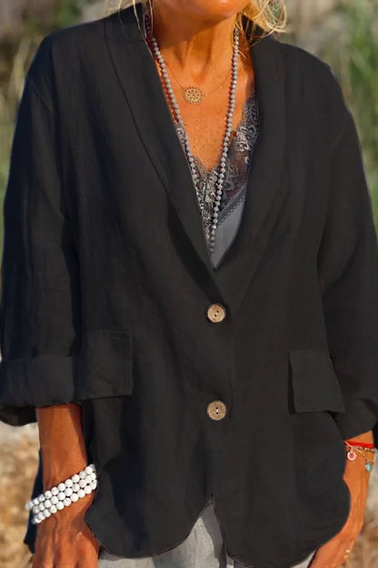 Leinenjacke Damen Leicht Sommer Knopfverschluss Modern