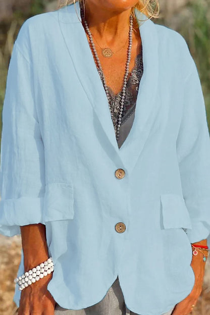Leinenjacke Damen Leicht Sommer Knopfverschluss Modern