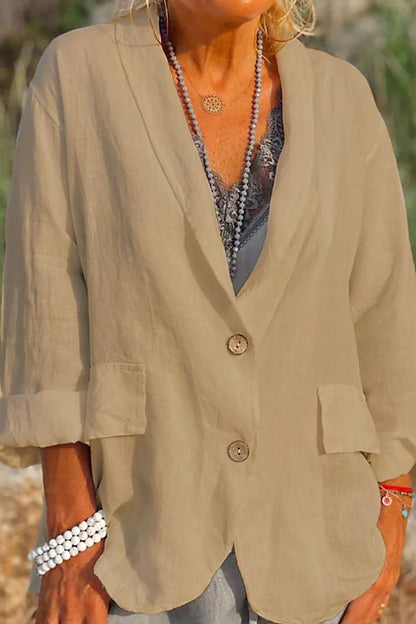 Leinenjacke Damen Leicht Sommer Knopfverschluss Modern