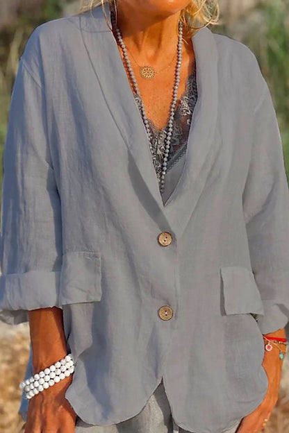 Leinenjacke Damen Leicht Sommer Knopfverschluss Modern