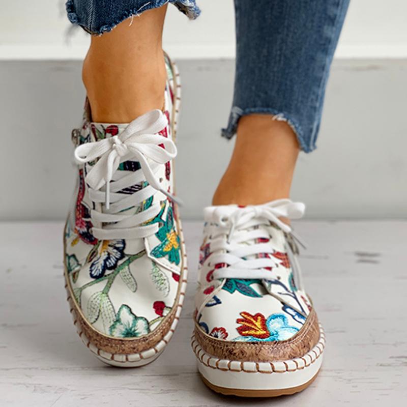 Damen Schuhe Blumenmuster Gummisohle