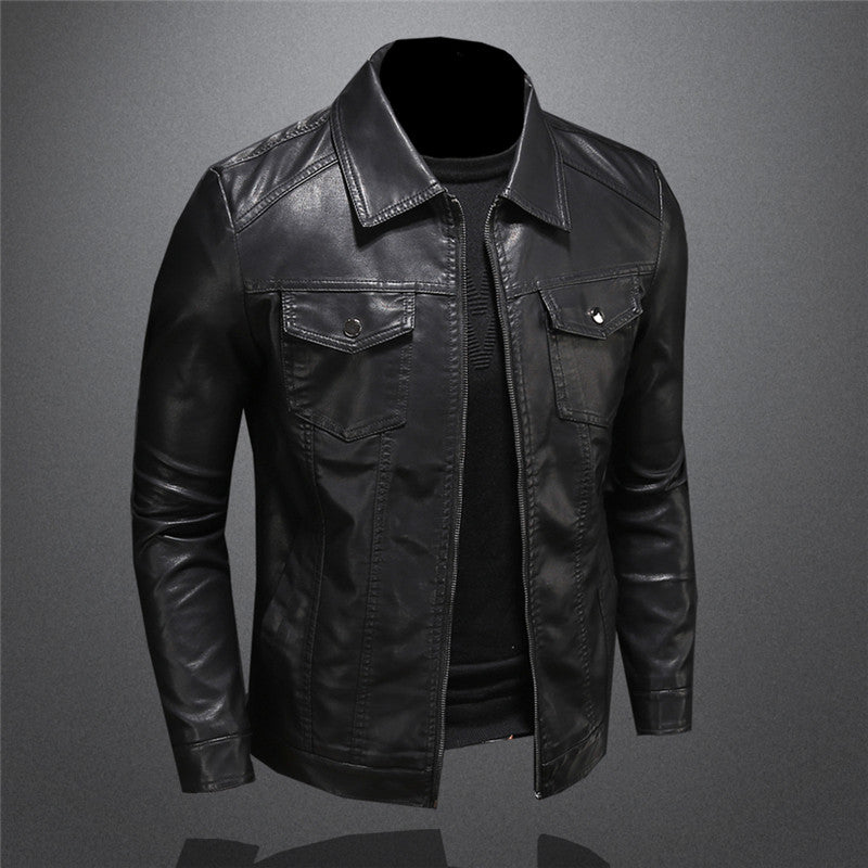 Herren Lederjacke Schwarz Stylisch Ledermantel