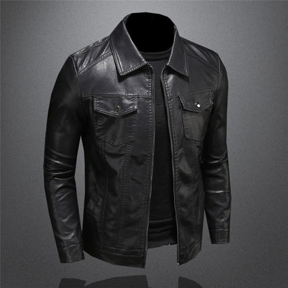 Herren Lederjacke Schwarz Stylisch Ledermantel