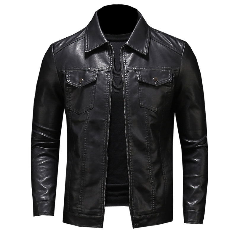 Herren Lederjacke Schwarz Stylisch Ledermantel