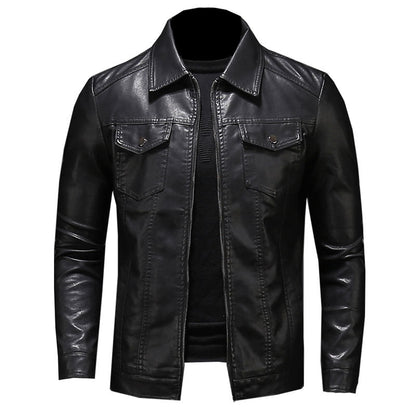 Herren Lederjacke Schwarz Stylisch Ledermantel