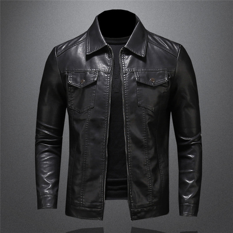 Herren Lederjacke Schwarz Stylisch Ledermantel