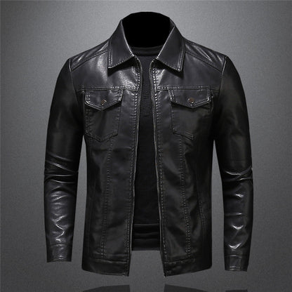 Herren Lederjacke Schwarz Stylisch Ledermantel