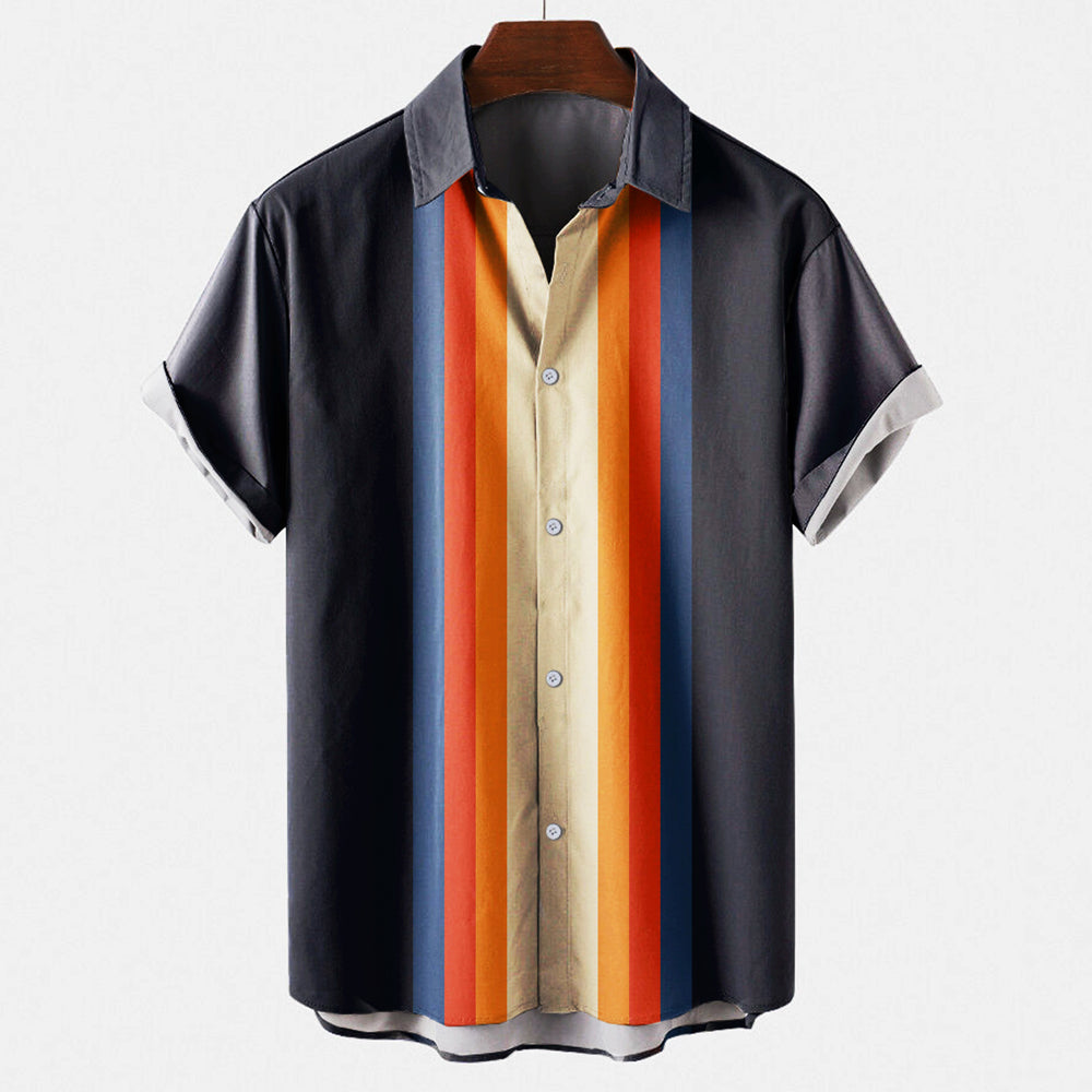 Retro Kurzarmhemd Grafische Streifen Trendy Modern