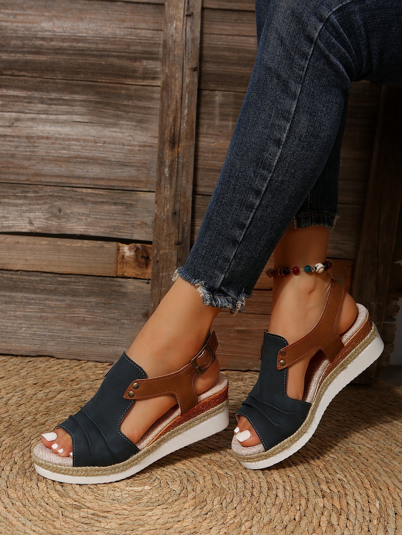 Damen Sandalen Keilabsatz Komfortabel Sommer