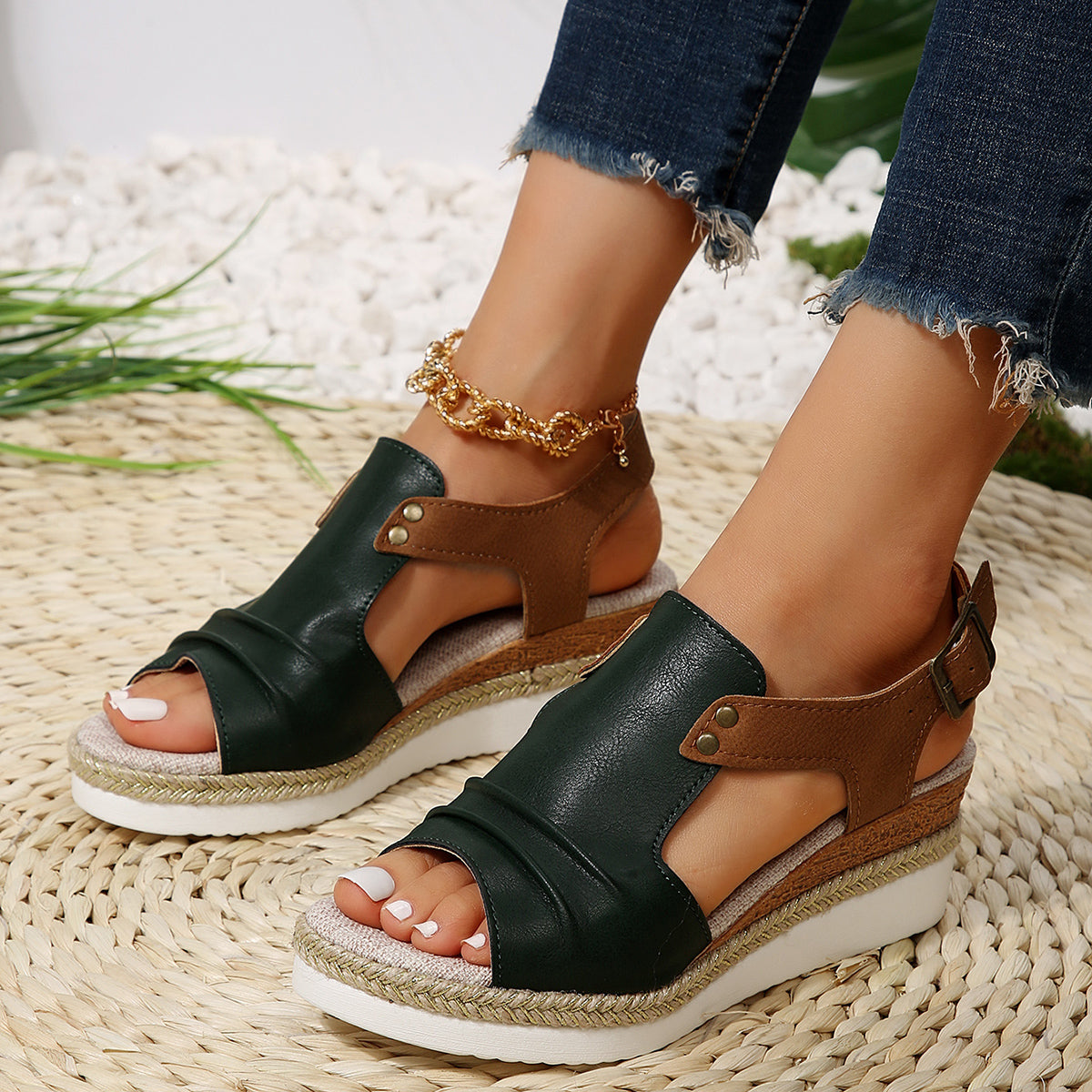 Damen Sandalen Keilabsatz Komfortabel Sommer