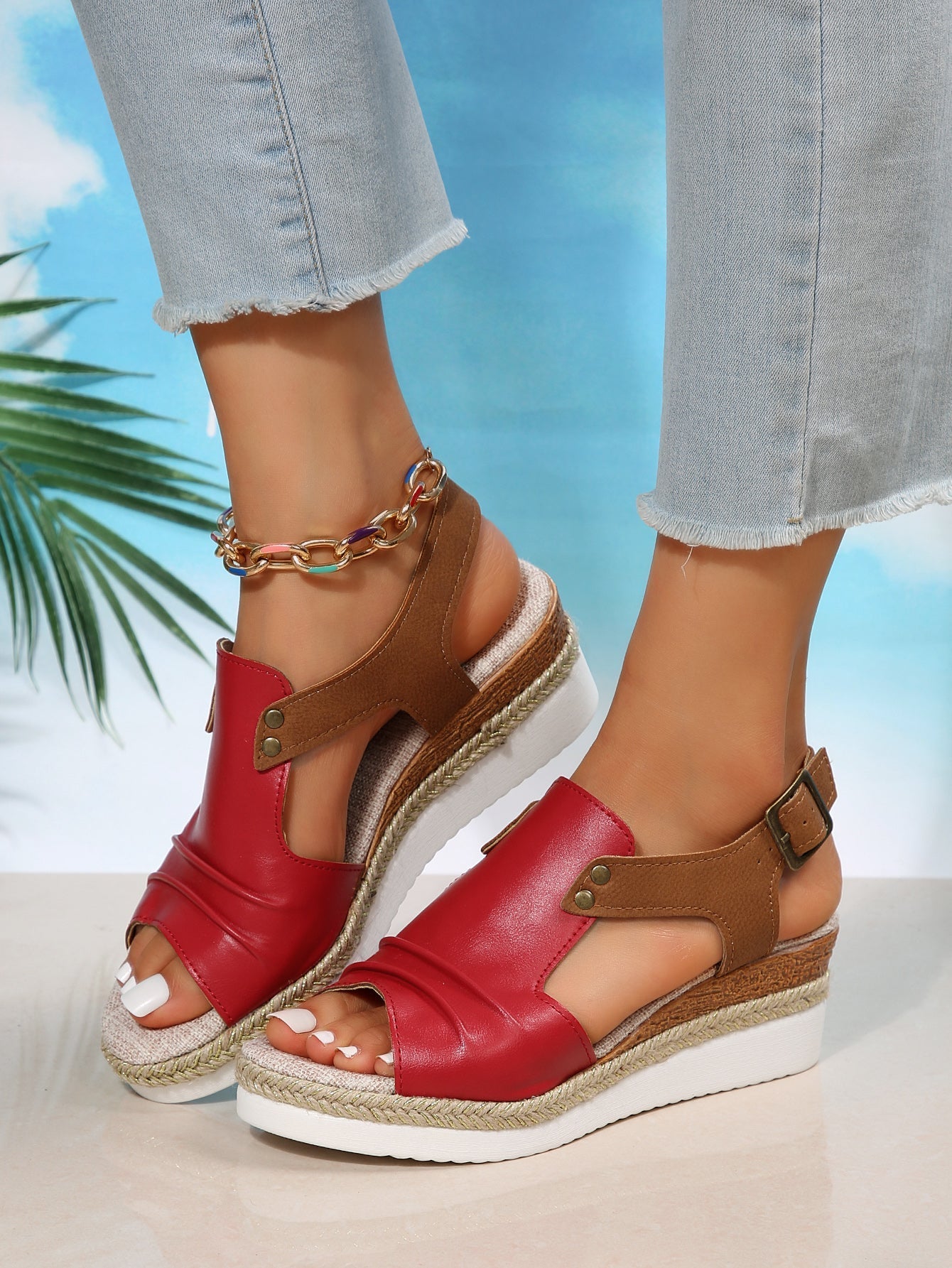 Damen Sandalen Keilabsatz Komfortabel Sommer