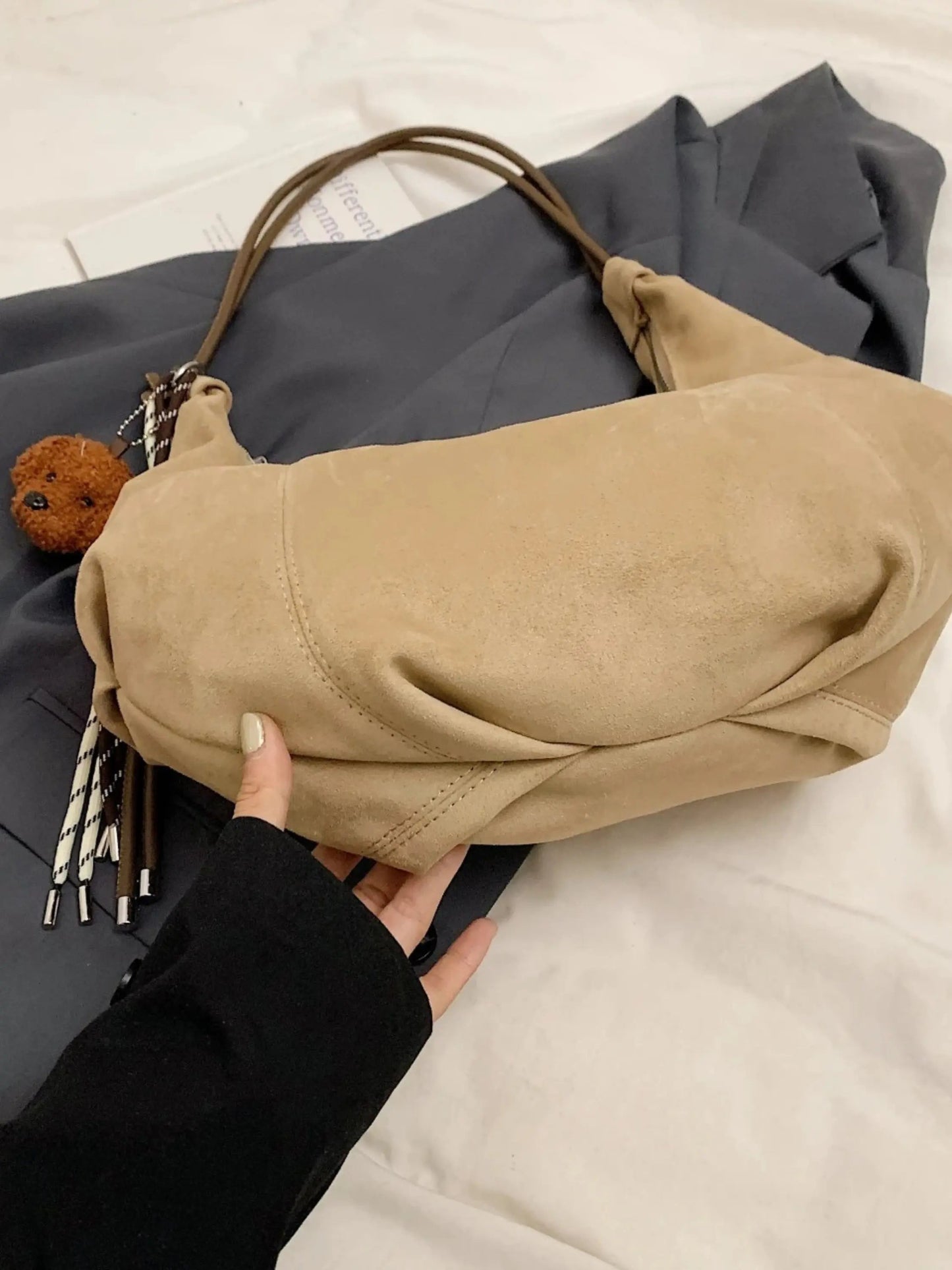 Boho Tasche Leder Hobo Bag Frauen Rucksack Schlicht