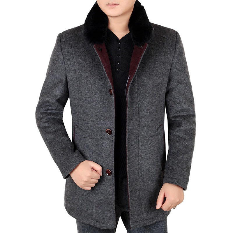 Herren Wollmantel Eleganter Pelzkragen Winter