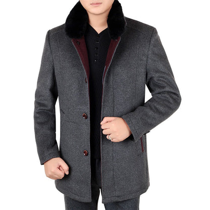 Herren Wollmantel Eleganter Pelzkragen Winter