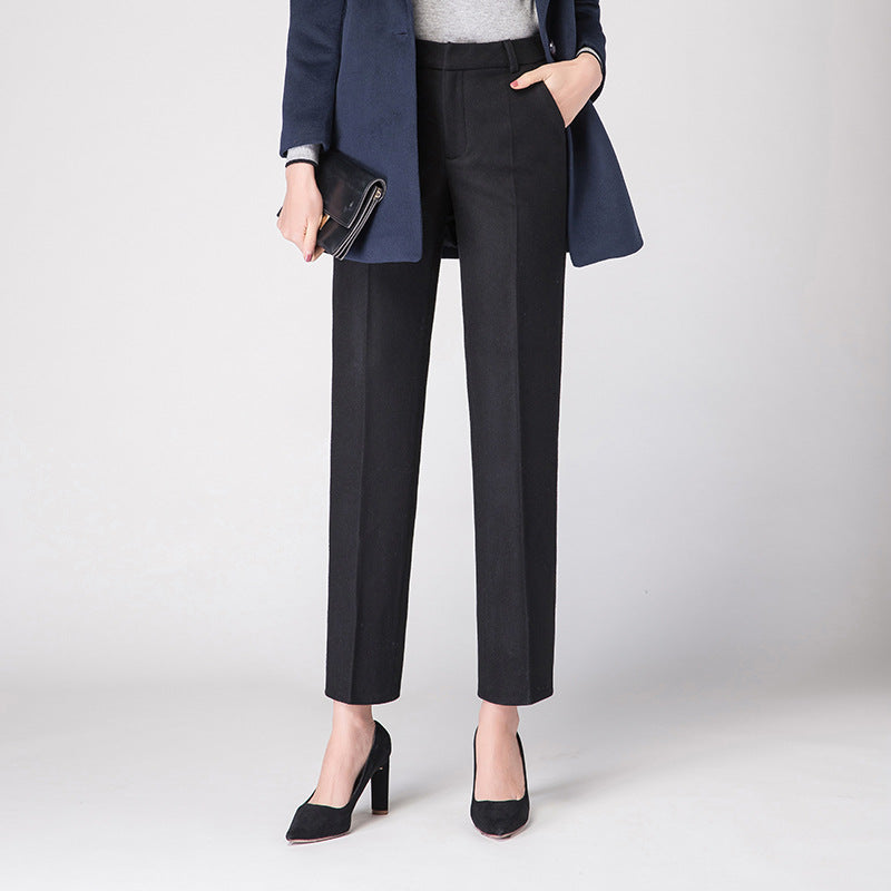 Damen Stoffhose Slim Fit Woll Schwarz Elegante Hose