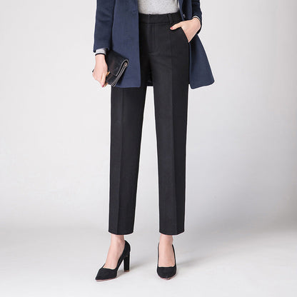 Damen Stoffhose Slim Fit Woll Schwarz Elegante Hose