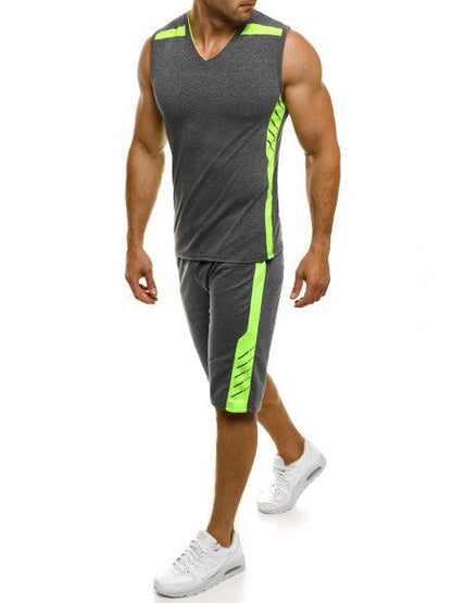 Herren SportTanktop mit Shorts Modern V-Ausschnitt Funktionsstoff