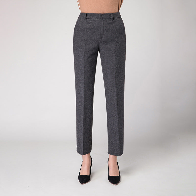 Damen Stoffhose Slim Fit Woll Schwarz Elegante Hose