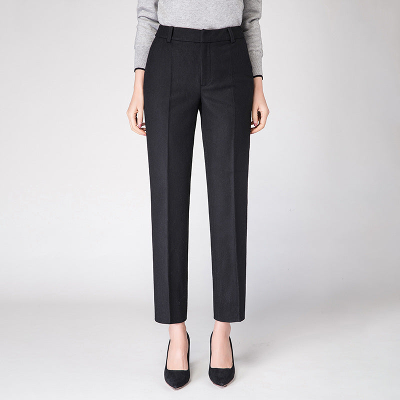 Damen Stoffhose Slim Fit Woll Schwarz Elegante Hose