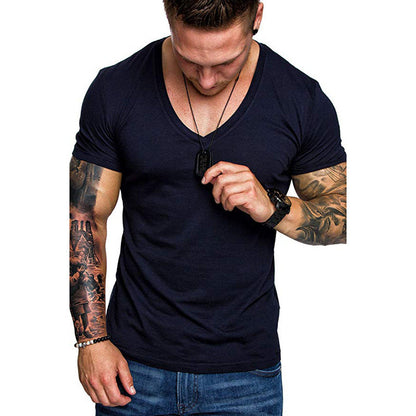 Herren T-Shirt V-Ausschnitt Slim Fit Baumwolle Hochwertig