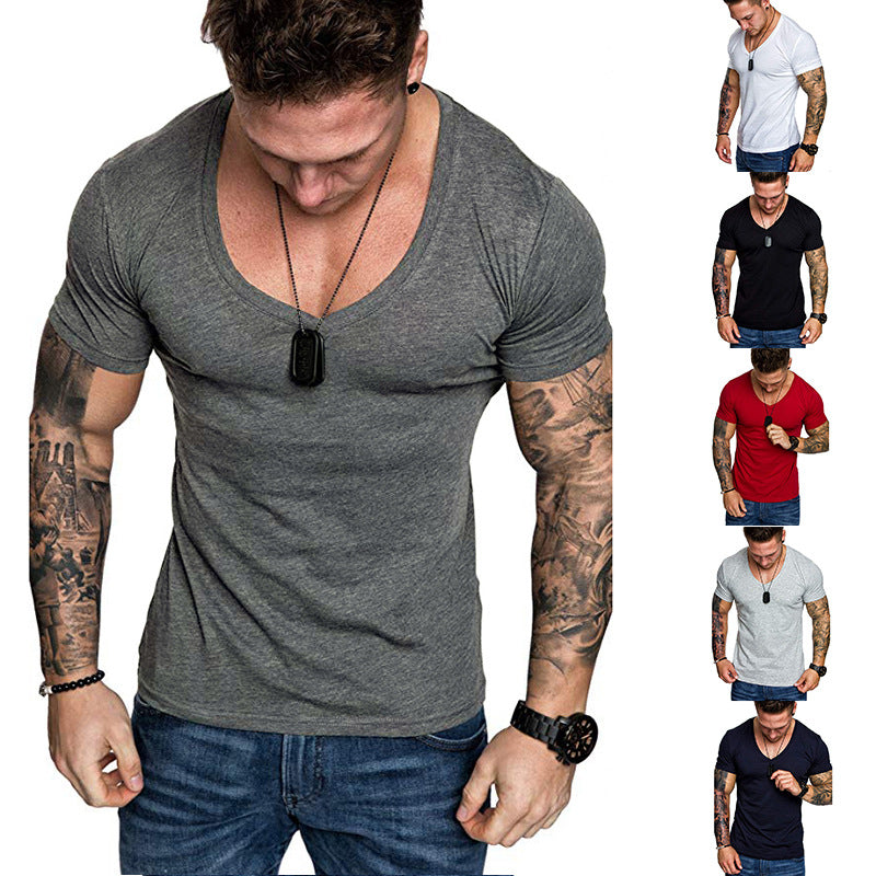 Herren T-Shirt V-Ausschnitt Slim Fit Baumwolle Hochwertig