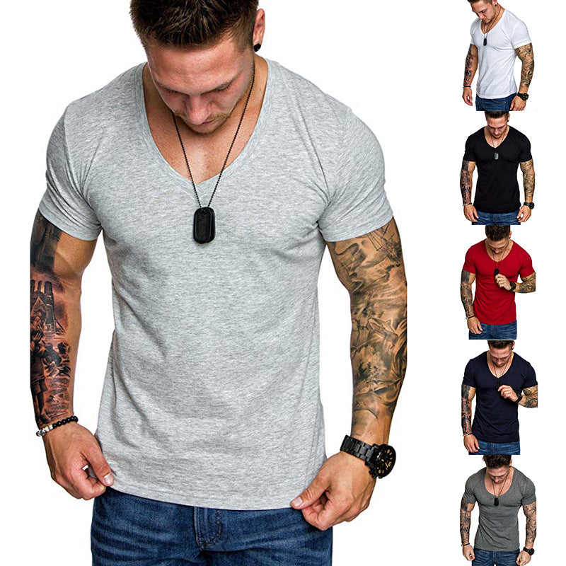 Herren T-Shirt V-Ausschnitt Slim Fit Baumwolle Hochwertig
