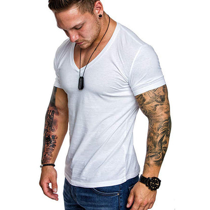 Herren T-Shirt V-Ausschnitt Slim Fit Baumwolle Hochwertig