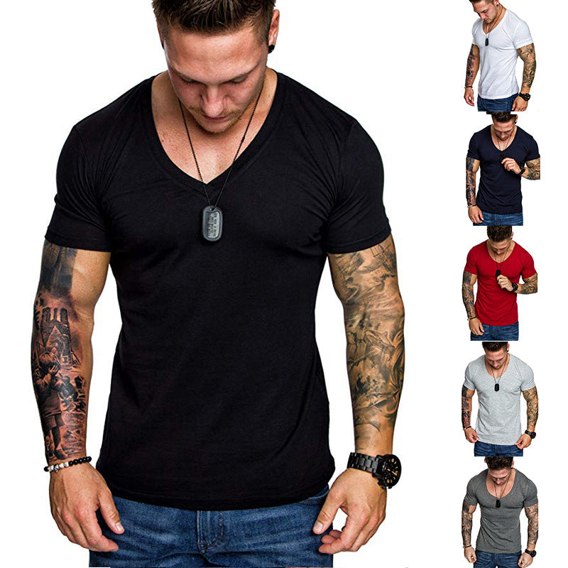 Herren T-Shirt V-Ausschnitt Slim Fit Baumwolle Hochwertig