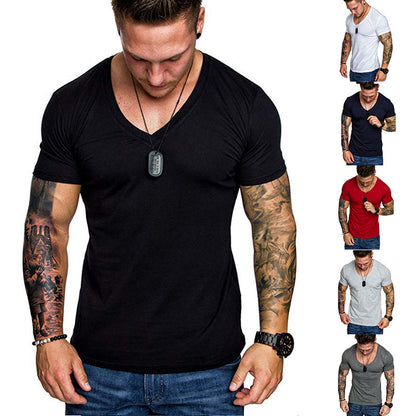 Herren T-Shirt V-Ausschnitt Slim Fit Baumwolle Hochwertig