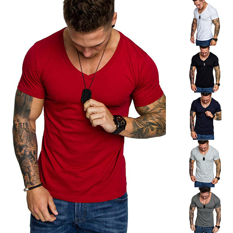 Herren T-Shirt V-Ausschnitt Slim Fit Baumwolle Hochwertig