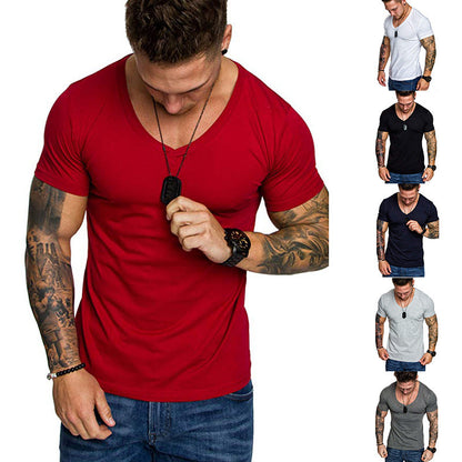 Herren T-Shirt V-Ausschnitt Slim Fit Baumwolle Hochwertig