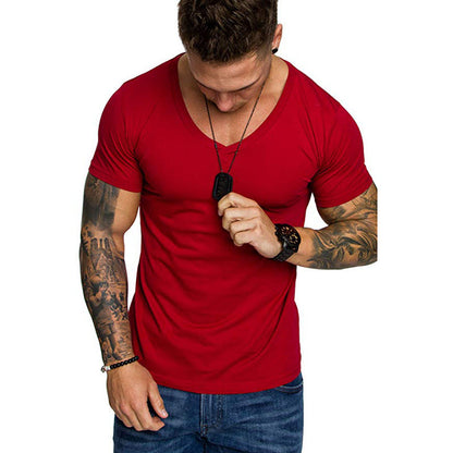 Herren T-Shirt V-Ausschnitt Slim Fit Baumwolle Hochwertig