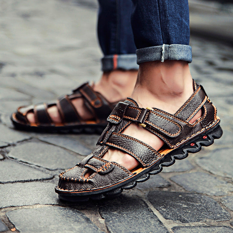 Herren Ledersandalen Bequem Verstellbar Rutschfest Sommer