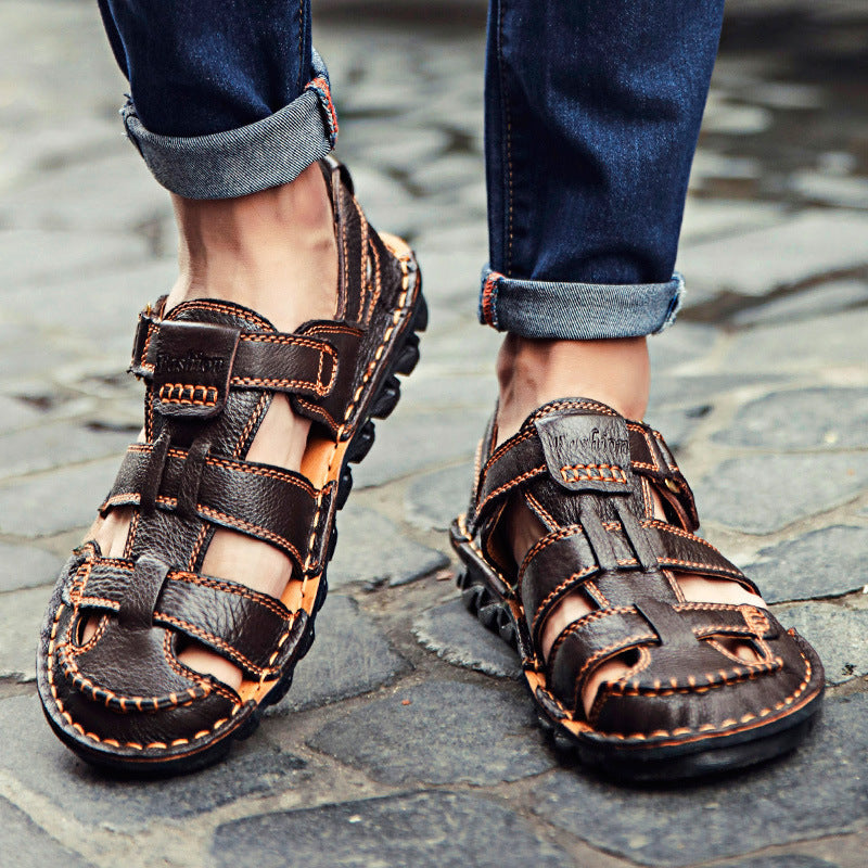 Herren Ledersandalen Bequem Verstellbar Rutschfest Sommer